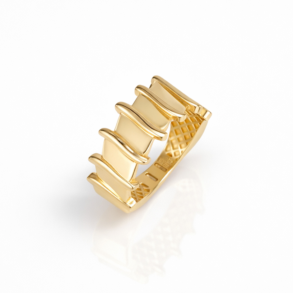 Inel aur 14K design modern cu segmente suprapuse Urban Rhythm