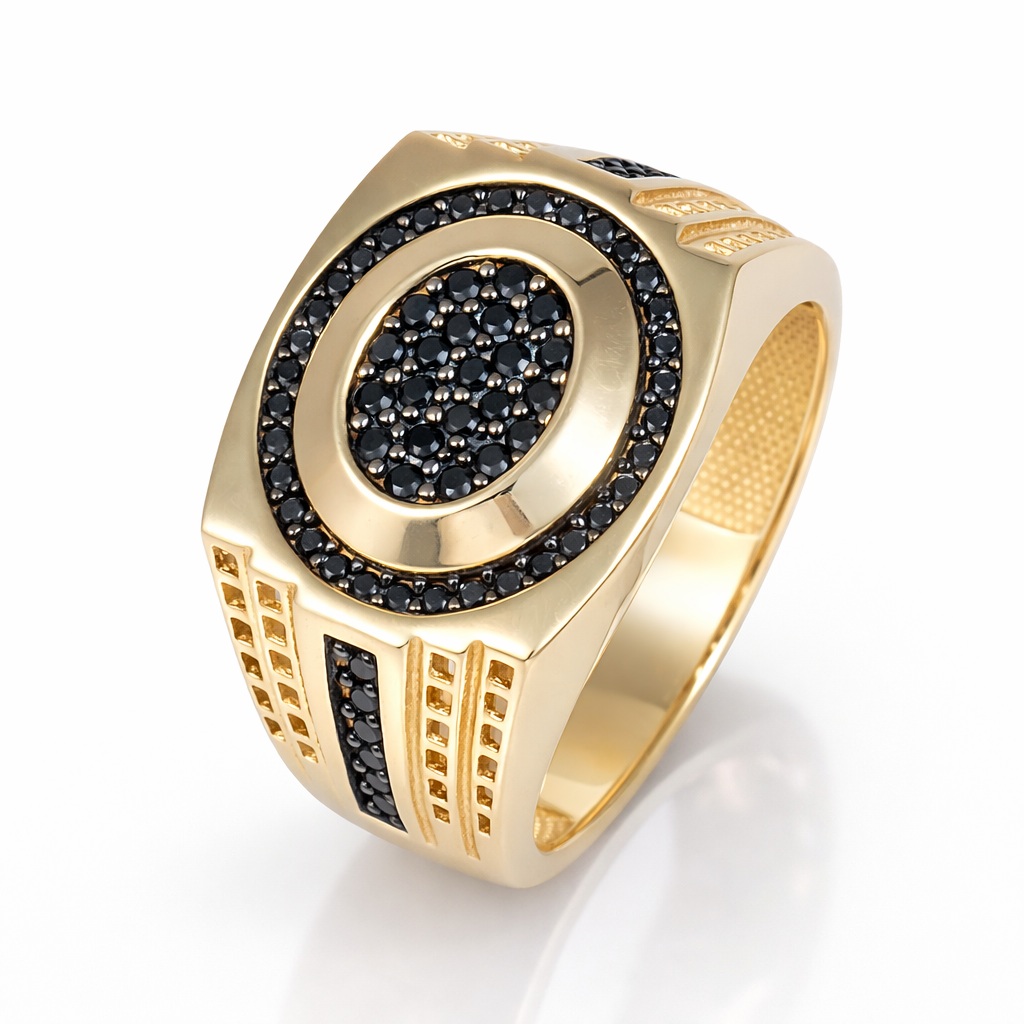 Inel aur 14K cu pietre Zirconia negre si design oval Imperial Noir