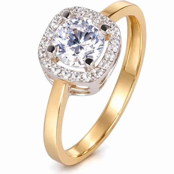 Inel aur 14K cu piatra Zirconia mare si halo de pietre Zirconia Royal Halo Shine