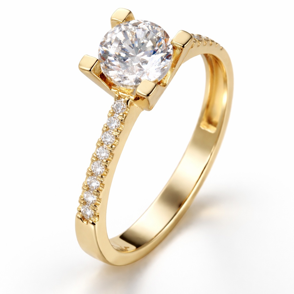Inel aur 14K pavat cu pietre Zirconia si piatra centrala Zirconia Imperial Spark