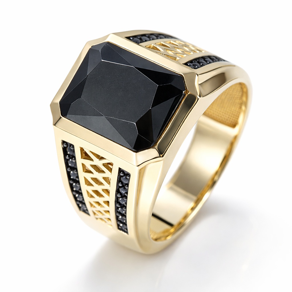 Inel aur 14K cu piatra Zirconia mare si detalii pavate cu pietre Zirconia Black Titan