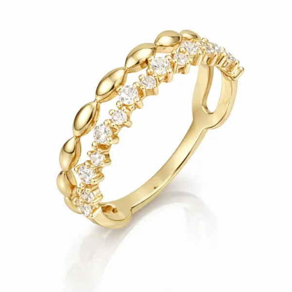 Inel aur 14K dublu cu sir de pietre Zirconia Double Spark Line