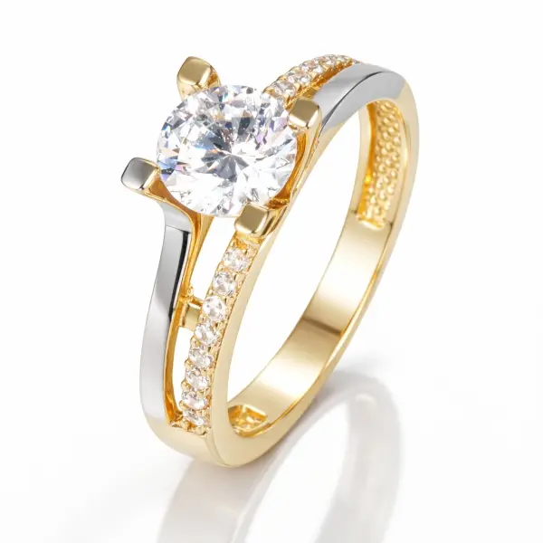 Inel aur 14K pavat cu pietre Zirconia si piatra Zirconia centrala Imperial Spark