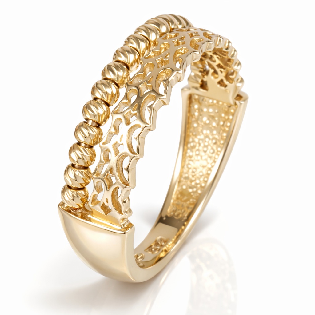 Inel aur 14K cu bile decorative si model perforat Golden Texture
