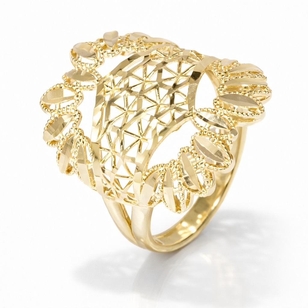 Inel aur 14K design regal cu model filigranat Royal Emblem