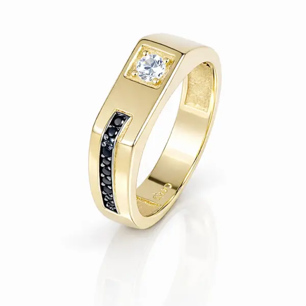 Inel aur 14K cu margine plata, piatra Zirconia si sir de pietre Zirconia negre Urban Crest