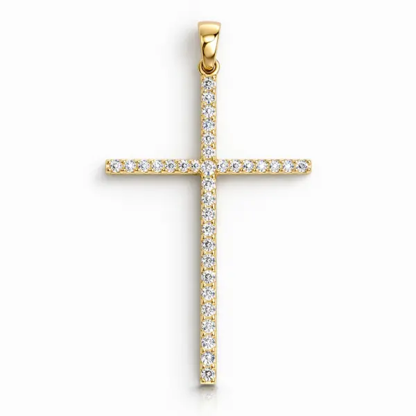 Pandantiv aur 14K in forma de cruce subtire cu pietre Zirconia albe Crystal Grace