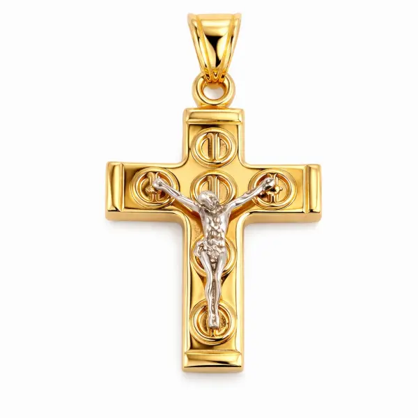 Pandantiv aur 14K in forma de cruce cu cercuri Sacred Geometry