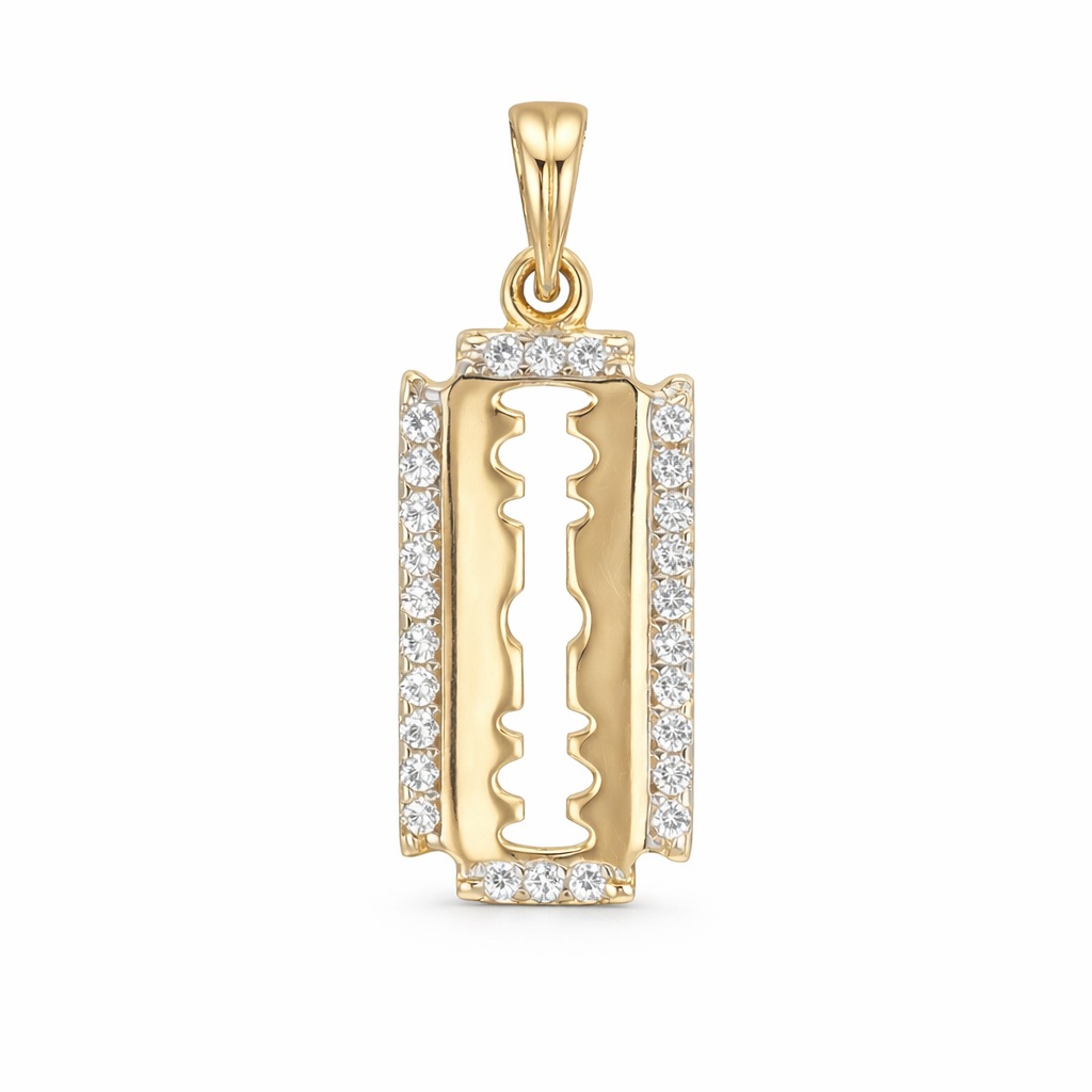 Pandantiv aur 14K in forma de lama de ras cu pietre Zirconia Blade Spark