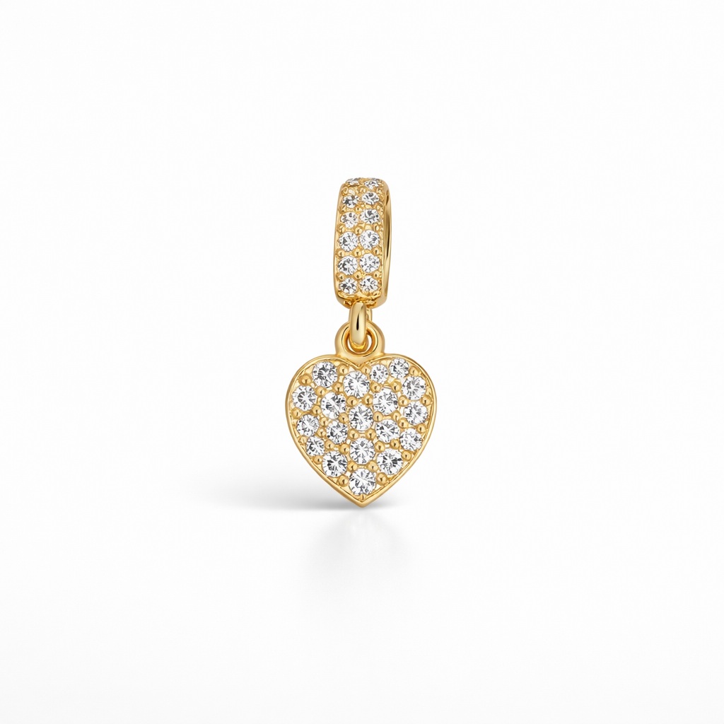 Charm aur 14k in forma de inima pavata cu pietre Zirconia Pure Love Spark