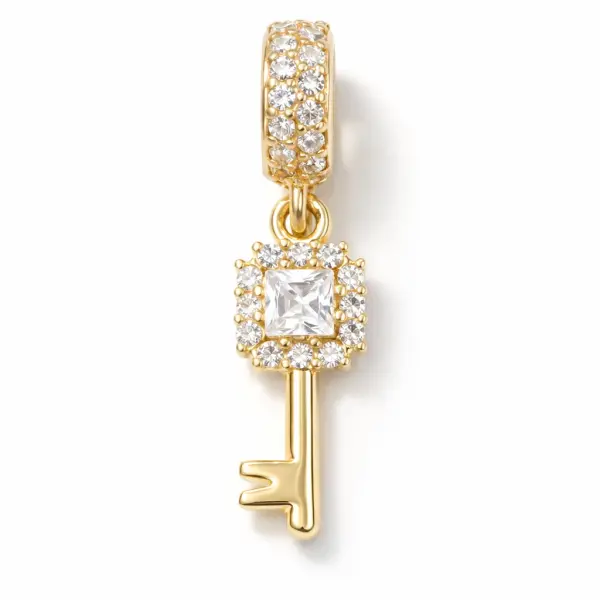 Charm aur 14k in forma de cheie cu pietre Zirconia Secret Spark