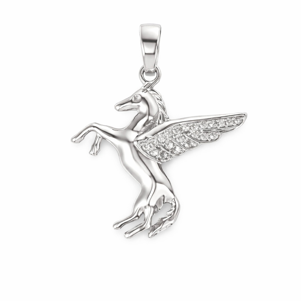 Pandantiv aur 14K in forma de cal cu pietre Zirconia Silver Gallop