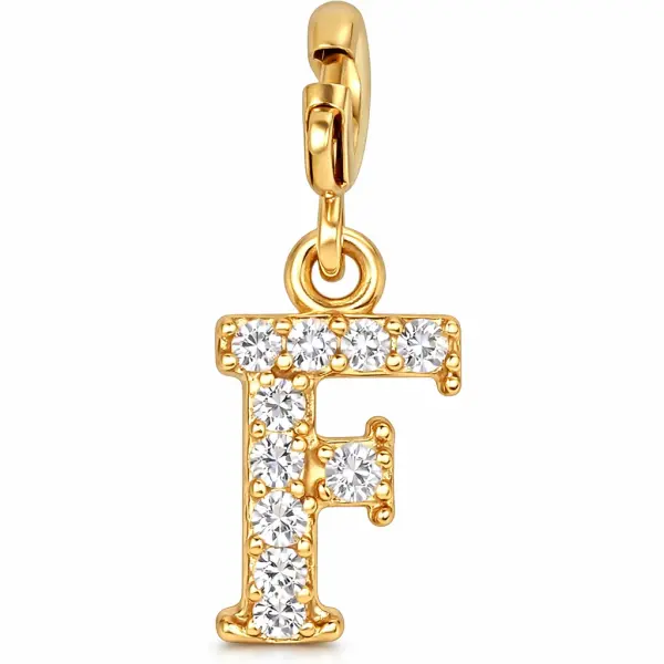 Charm aur 14k litera F pavat cu pietre Zirconia Initial Glow F