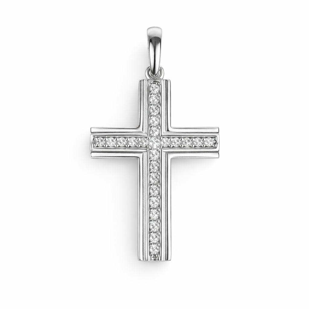 Pandantiv aur 14K in forma de cruce cu pietre Zirconia White Radiance