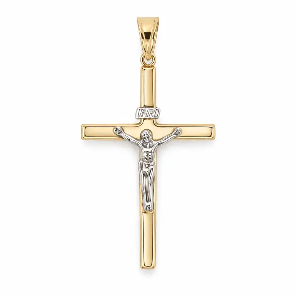 Pandantiv aur 14K in forma de cruce cu Iisus Divine Contrast