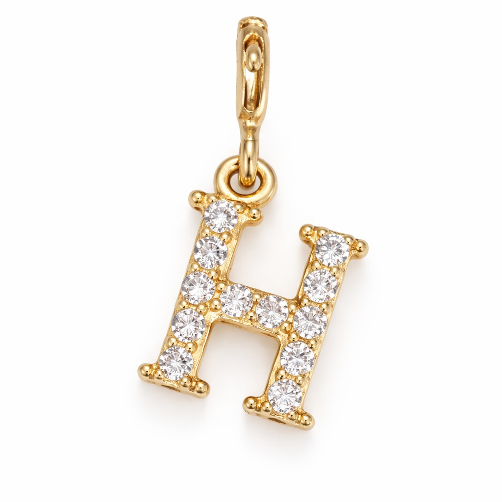 Charm aur 14k litera H cu pietre Zirconia Initial Glow
