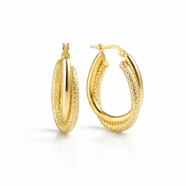 Cercei aur 14K cu sfoara dubla texturata si fina Twisted Glow