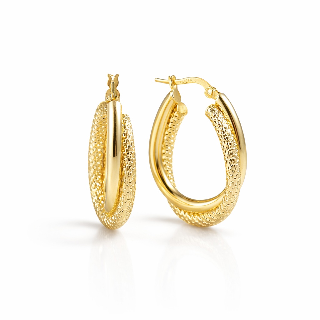 Cercei aur 14K cu sfoara dubla texturata si fina Twisted Glow