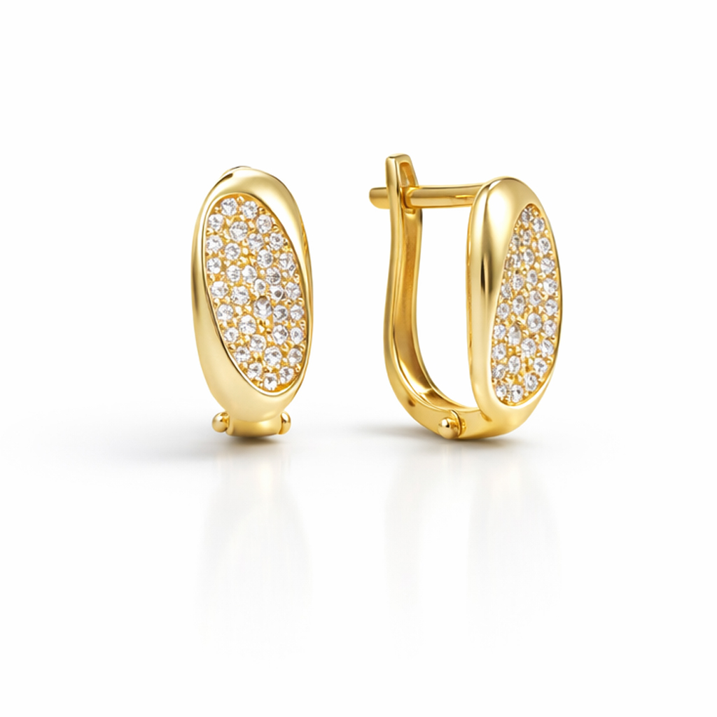Cercei aur 14K scurti cu pietre Zirconia Luminous Oval Spark
