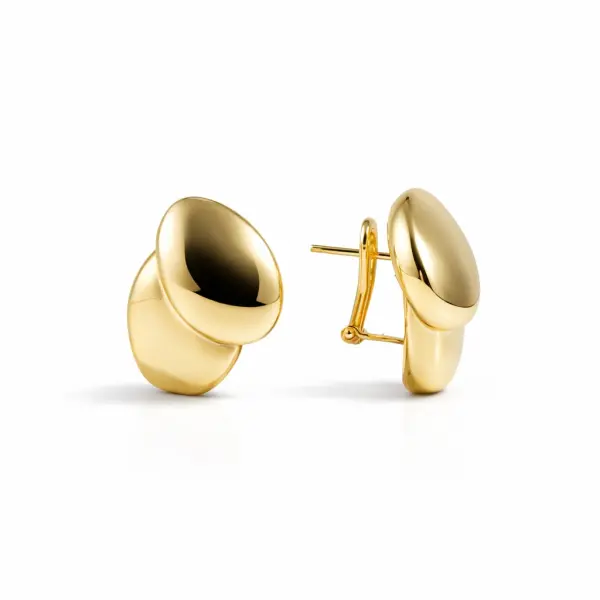 Cercei aur 14K model oval dublu lipit cu finisaj lucios Double Oval Glow