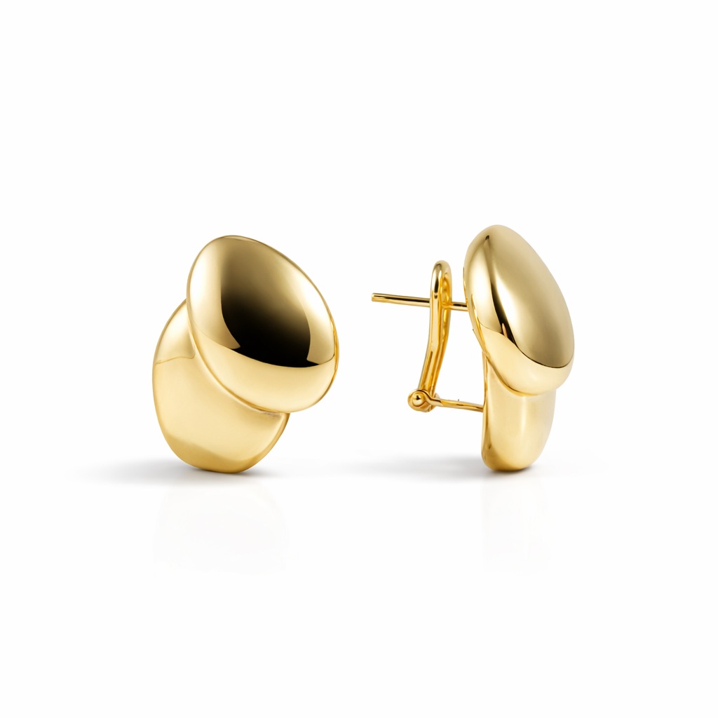 Cercei aur 14K model oval dublu lipit cu finisaj lucios Double Oval Glow