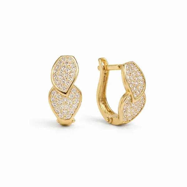 Cercei aur 14K cu frunze suprapuse si pietre Zirconia Golden Leaves Glow