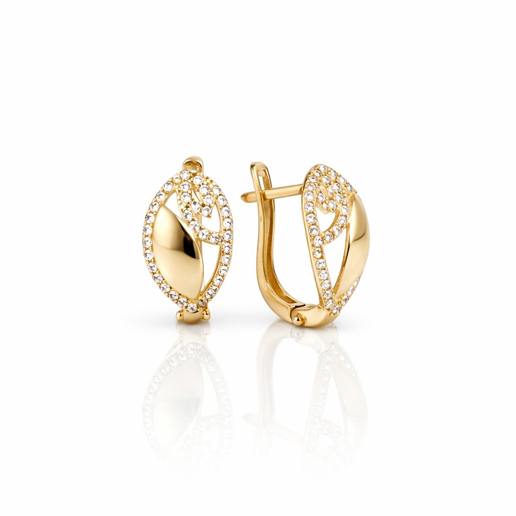 Cercei aur 14K scurti model oval cu pietre Zirconia Oval Radiance