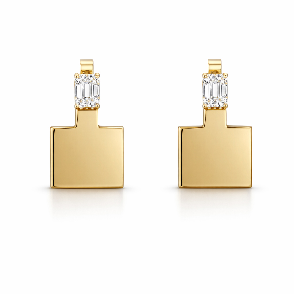 Cercei aur 14K plati cu suprafata lucioasa si pietre Zirconia Gloss Radiant