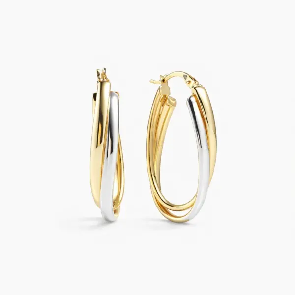 Cercei aur 14K model impletit Dual Twist Elegance