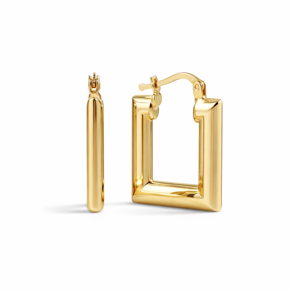 Cercei aur 14K patrati cu margini rotunde si finisaj lucios Urban Soft Square