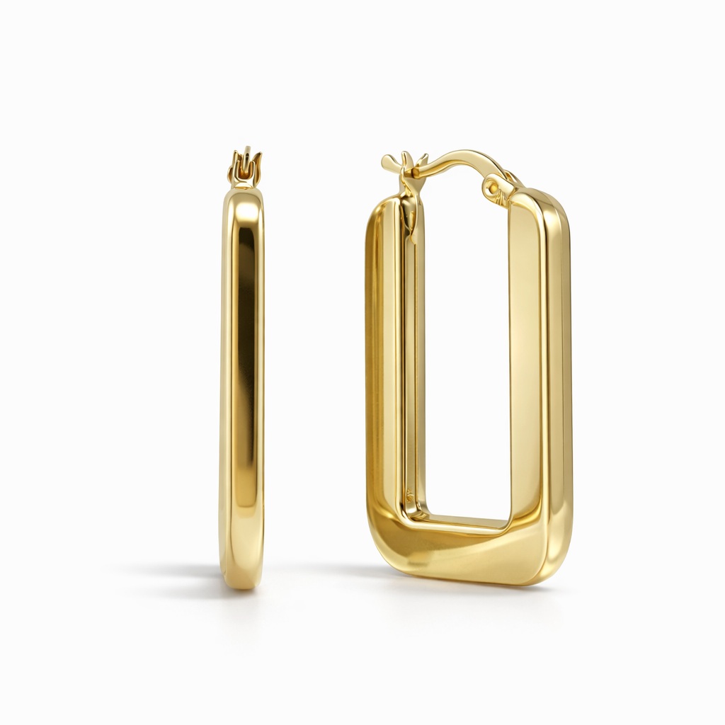 Cercei aur 14K subtiri dreptunghiulari cu finisaj lucios Linear Frame