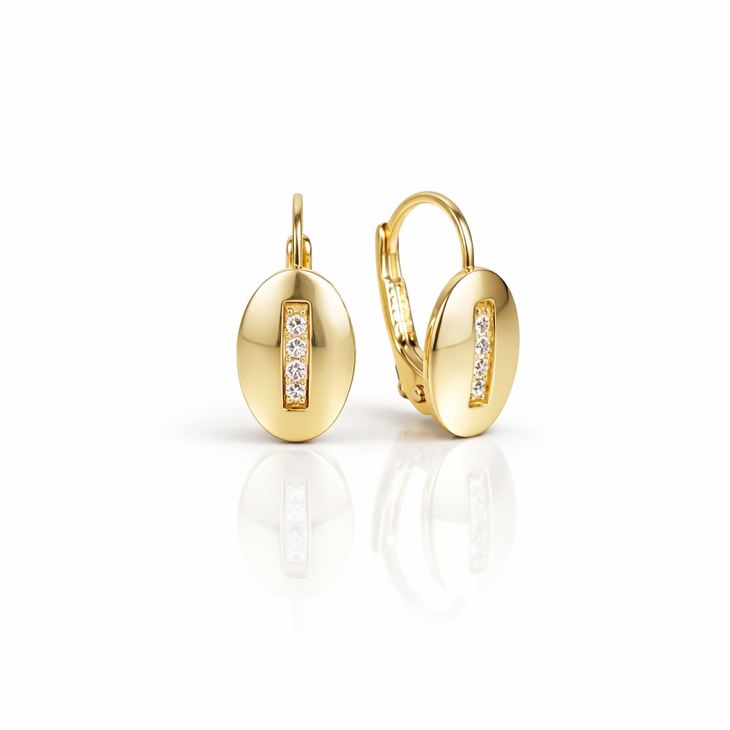 Cercei aur 14K design bob de cafea cu linie de pietre Zirconia Coffee Glow Line