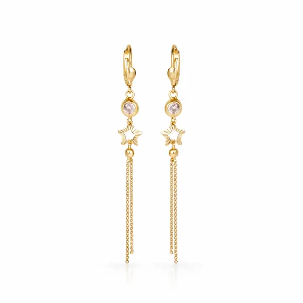 Cercei aur 14K cu stea, fire lungi si piatra Zirconia Star Tassel Glow