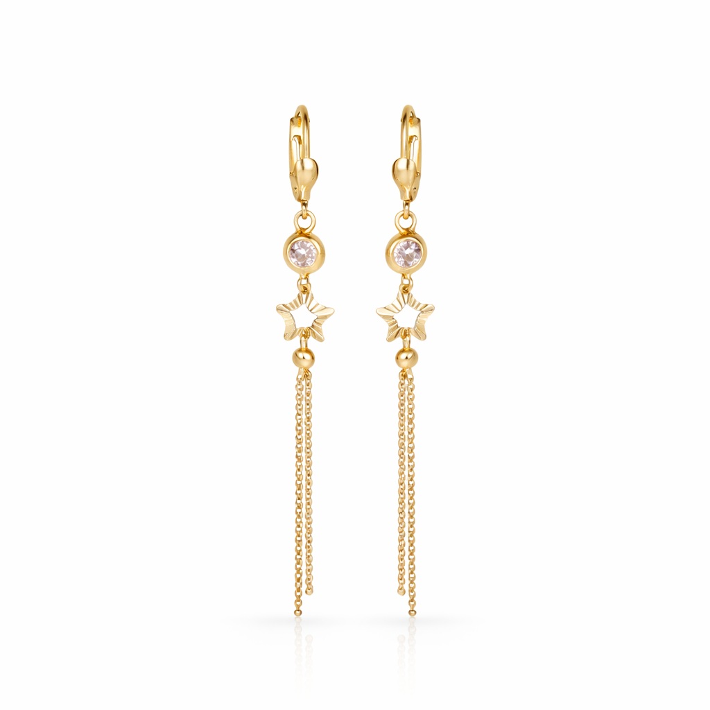 Cercei aur 14K cu stea, fire lungi si piatra Zirconia Star Tassel Glow