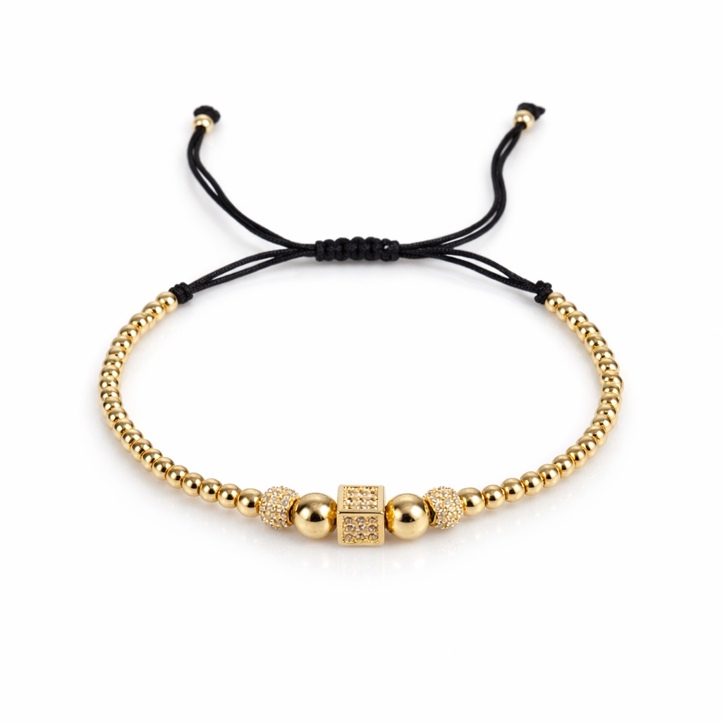 Bratara aur 14k cu snur, bile si patrat pavate cu pietre Zirconia Urban Spark Square