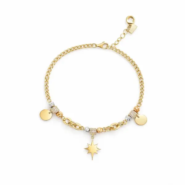 Bratara aur 14K cu pandantiv stea, banuti si pietre Zirconia Cosmic Glow