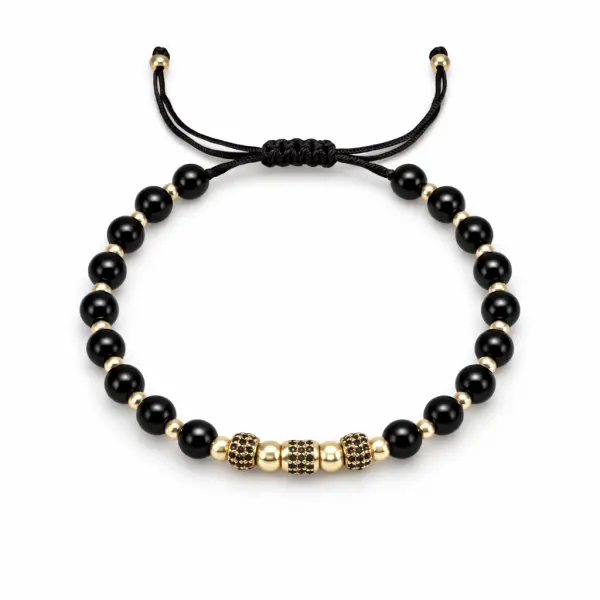 Bratara aur 14k cu snur, bile din aur si elemente cu pietre Zirconia negre Midnight Sphere Glow