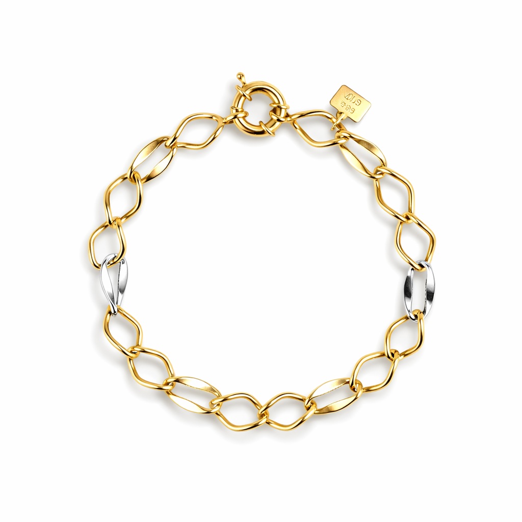 Bratara aur 14K cu zale largi intoarse Dual Twist Elegance
