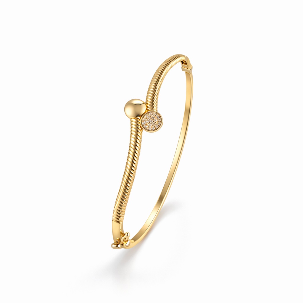 Bratara aur 14k fixa texturata cu pietre Zirconia Radiant Curve
