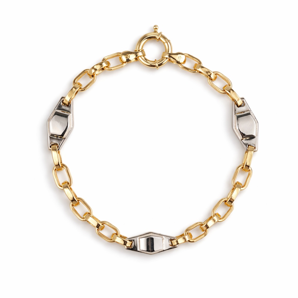 Bratara aur 14K cu zale ovale si zale in forma de romb Geometric Balance Chain