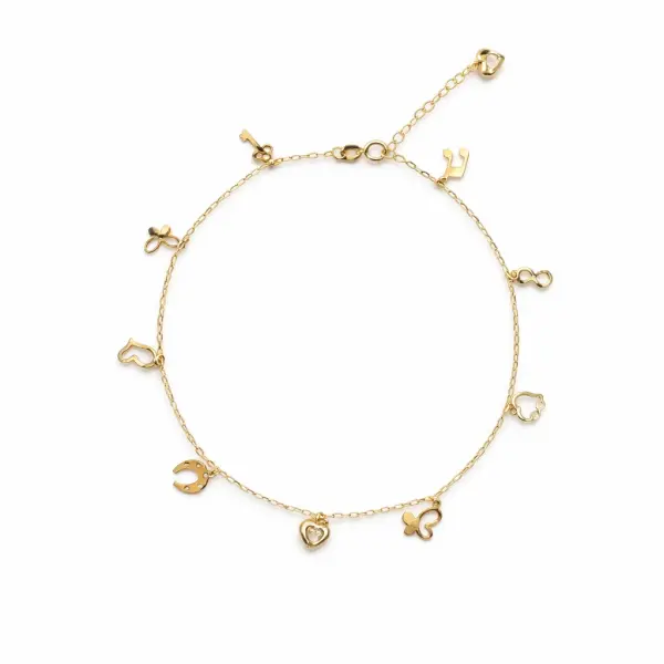 Bratara aur 14K cu pandantive diverse si inimi cu pietre Zirconia Love Symbols Glow