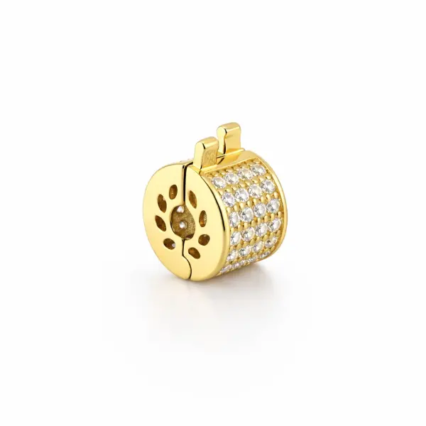 Charm aur 14k cilindru cu pietre Zirconia Radiant Cylinder