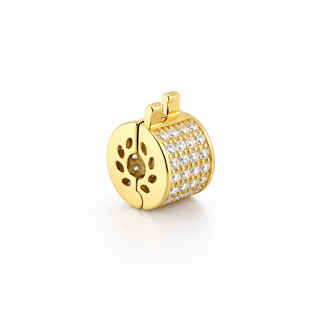Charm aur 14k cilindru cu pietre Zirconia Radiant Cylinder