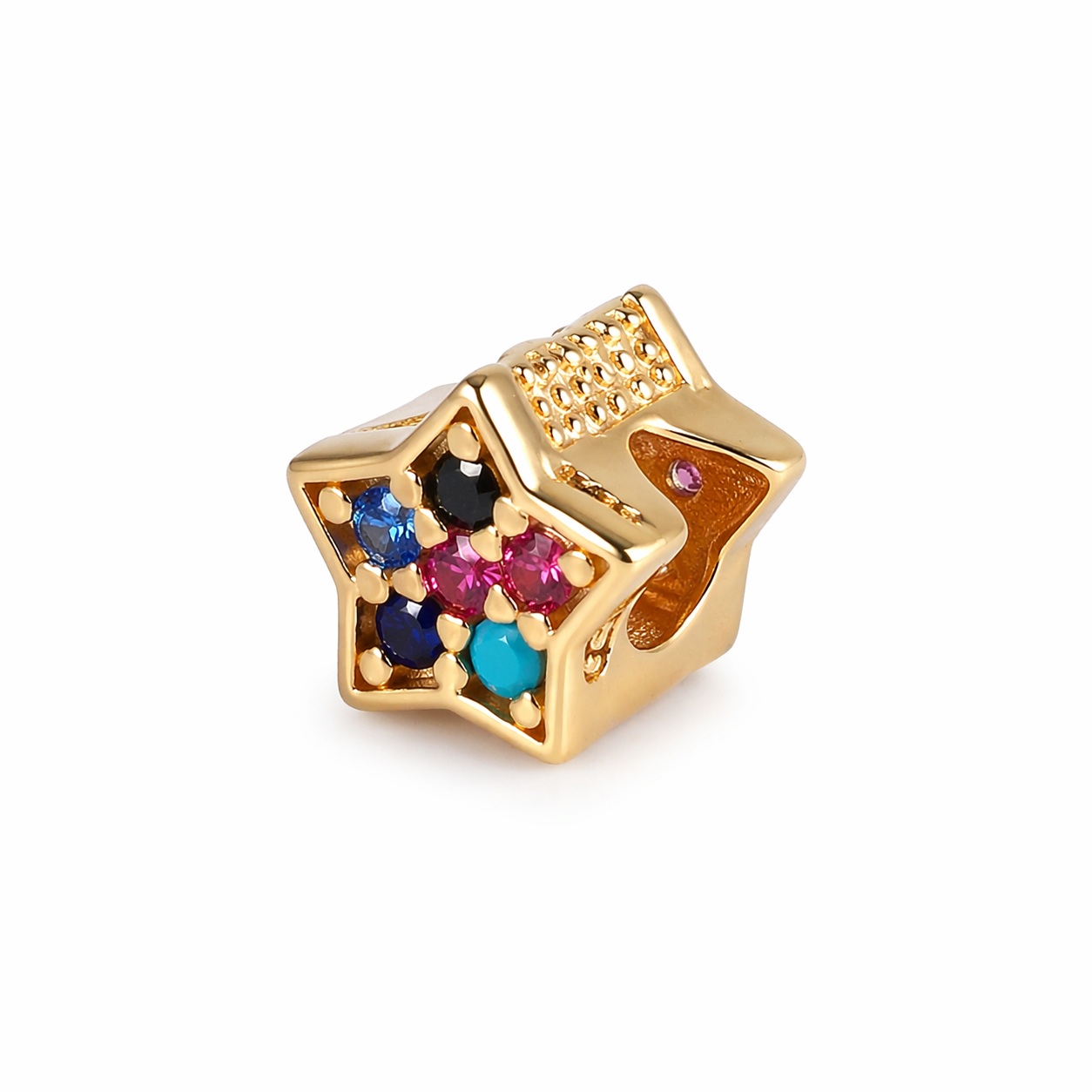 Charm aur 14k stea cu pietre Zirconia colorate Rainbow Star