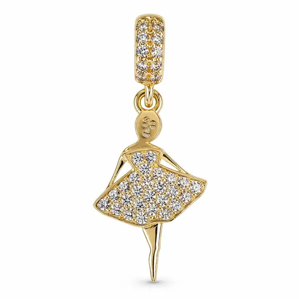 Charm aur 14k balerina cu pietre Zirconia Graceful Ballerina