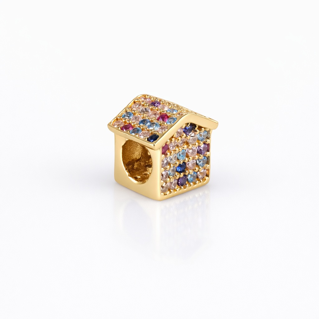 Charm aur 14k casa cu pietre Zirconia multicolore Rainbow Home