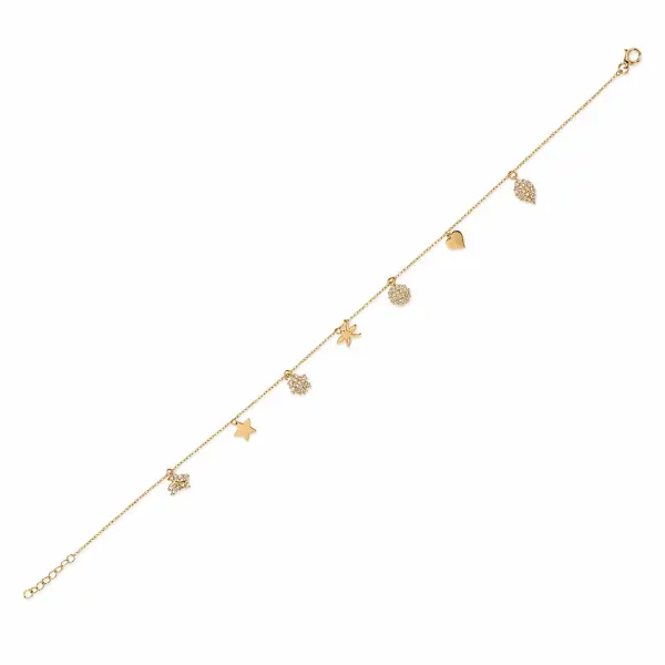 Bratara aur 14K cu charms si pietre Zirconia Golden Charms Anklet