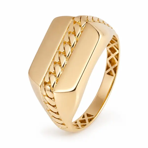 Inel aur 14K cu margine plata si model cuban Golden Edge