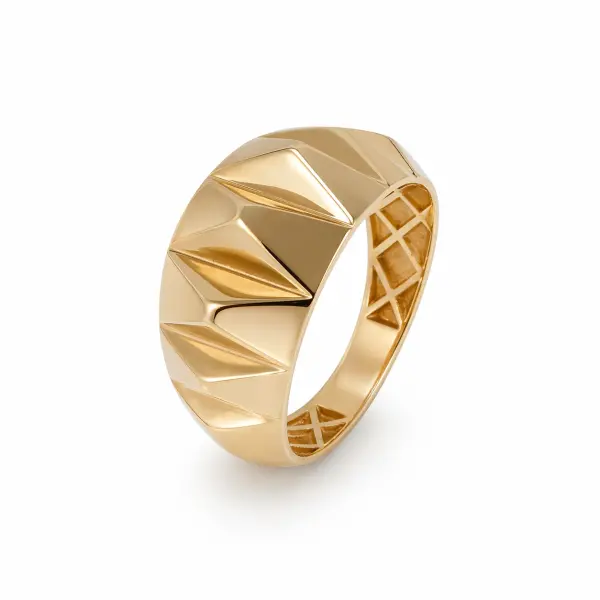 Inel aur 14K texturat cu design geometric sculptural Golden Texture