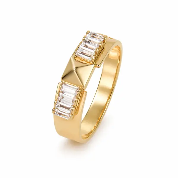 Inel aur 14K cu model perforat si reliefat si pietre Zirconia dreptunghiulare Urban Elegance